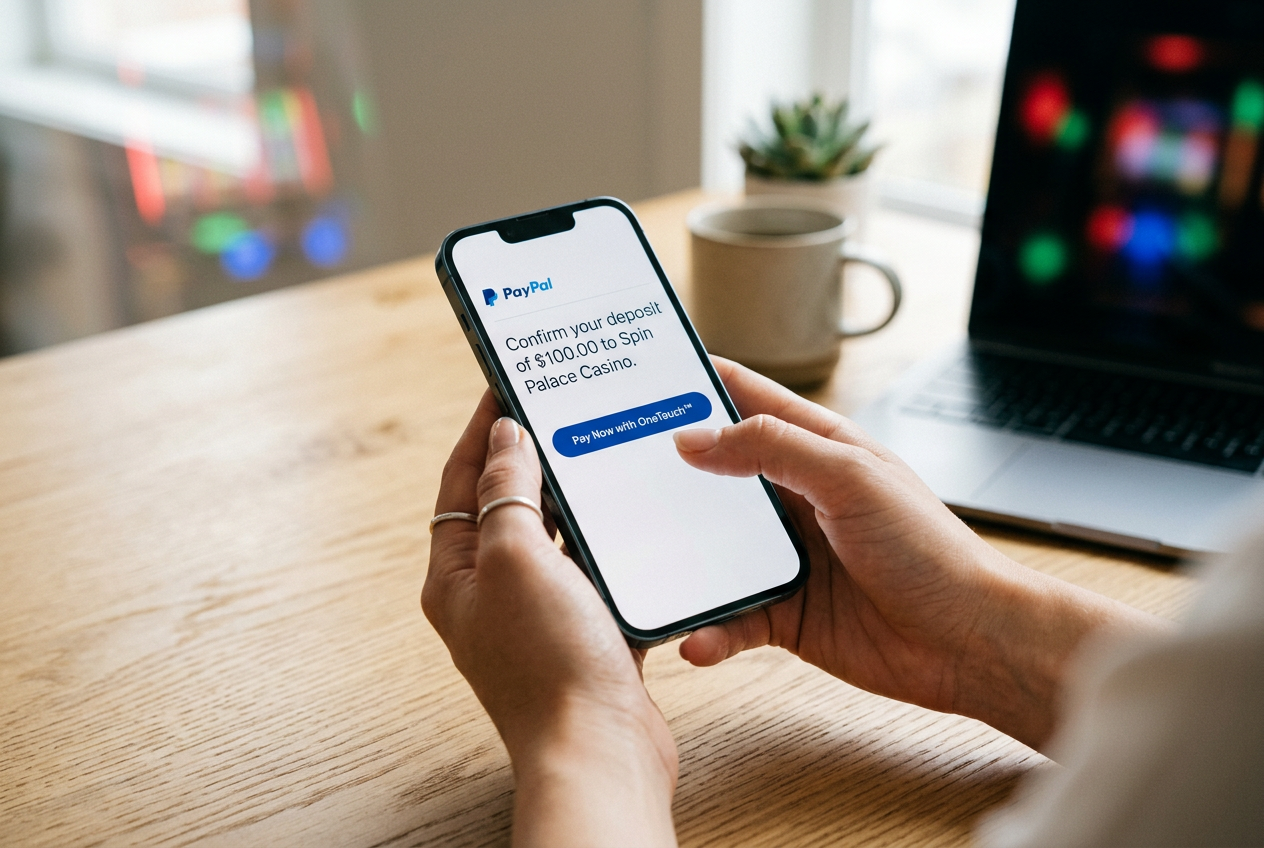Użytkownik korzystający z mobilnej płatności PayPal OneTouch w kasynie online